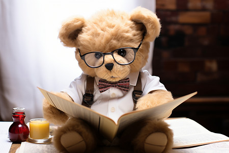 坐着看书的小熊创意读书的小熊背景