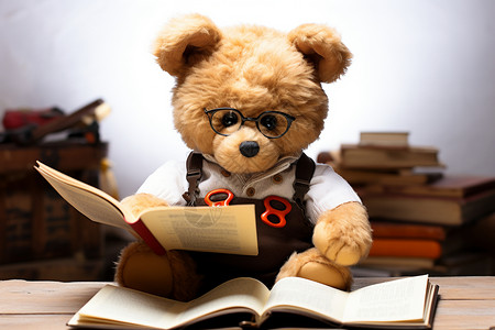 坐着看书的小熊专注读书的毛绒小熊背景