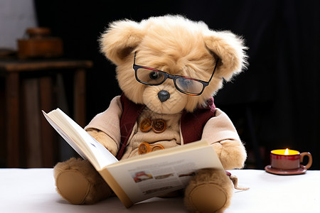 坐着看书的小熊看书的毛绒小熊背景
