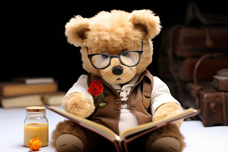 坐着看书的小熊可爱呆萌的玩偶熊背景