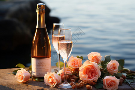 庆祝的香槟与鲜花图片