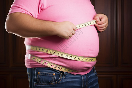 减肥的男子大肚子减肥尺高清图片