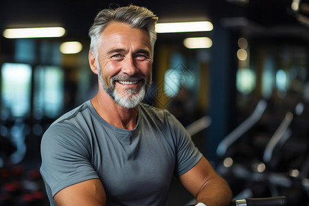 减肥锻炼表情老年人在健身房微笑的表情背景
