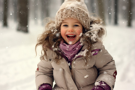 女孩在雪地玩耍背景图片