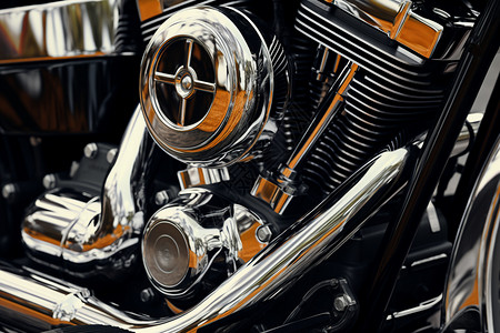 闪耀摩托车引擎的细节背景图片