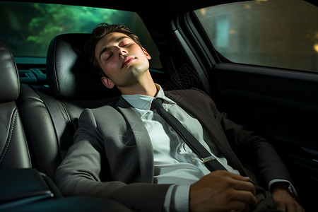 年轻商人在车上睡觉图片