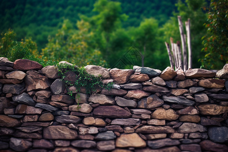 干石墙石头建造的墙壁背景