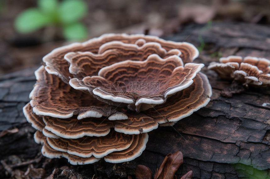 森林树木上的野生菌菇图片