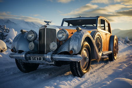 冬季雪地里的汽车图片