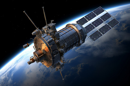科技背景地球太空中的人造卫星背景