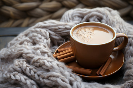 毛毯上的美味咖啡图片