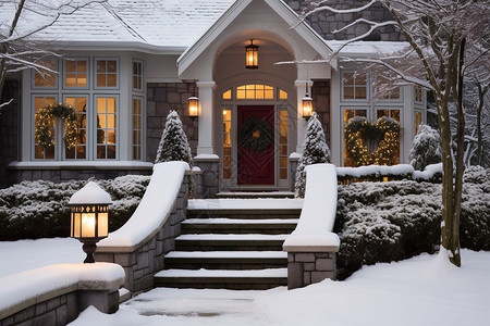 雪地里的别墅建筑背景图片