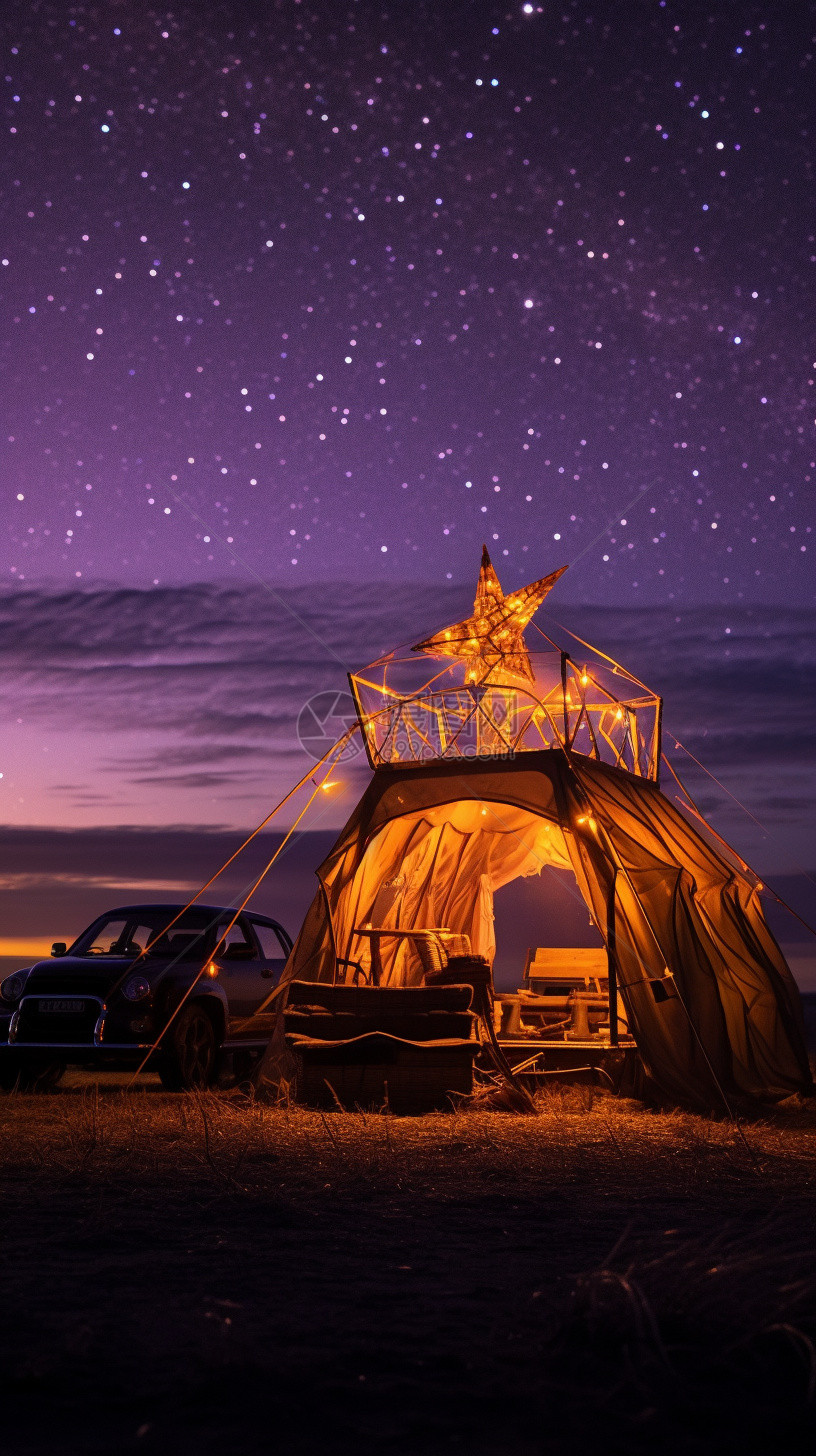 星空下的汽车和帐篷图片