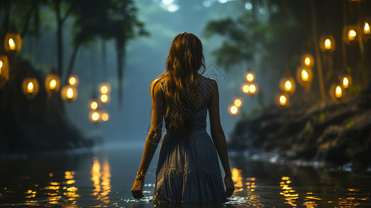 河流中的女人背景图片