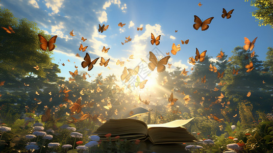 户外的蝴蝶和书籍背景图片