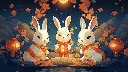 庆祝的卡通兔子背景图片