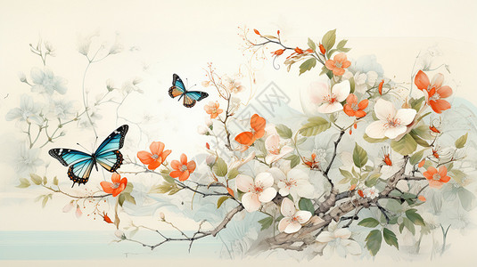 绘画的花朵蝴蝶图片