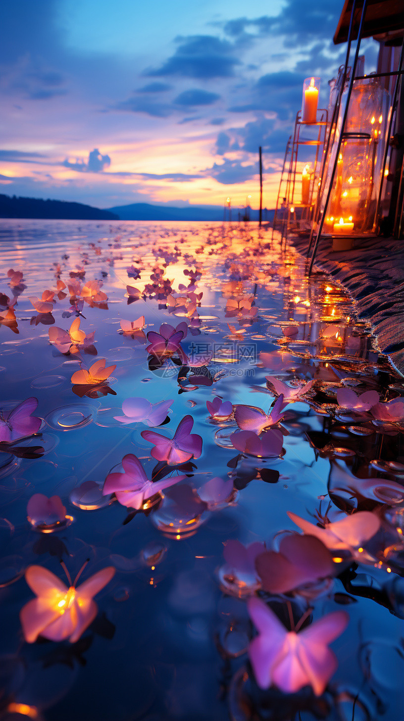 河面上的美丽花朵图片