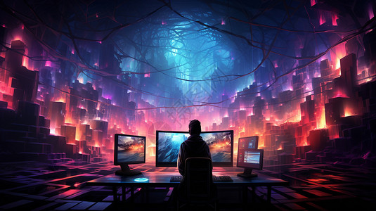 科幻城市的电脑显示屏背景图片
