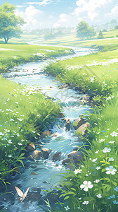 草原中的一条河流图片