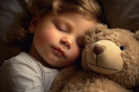 抱着玩偶睡觉的孩子图片