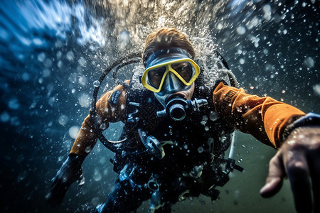 海洋中潜水的男人高清图片