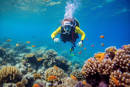 世界海洋日宣传海底的潜水爱好者背景