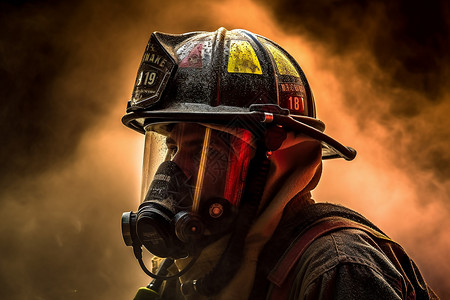 防火服戴着面罩的消防员背景