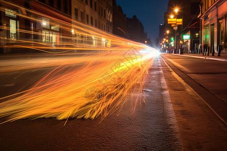 夜景街角道路上的光条设计图片