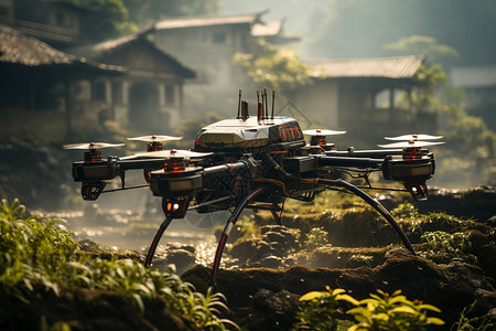 村庄飞行的无人机图片