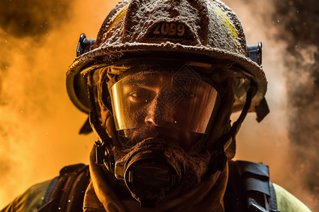 爆炸烈火火场中的英雄消防员背景