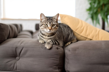 室内胡须小猫在沙发上背景