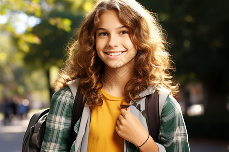 街上微笑的中学女生图片