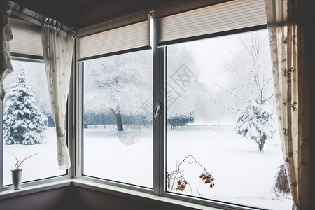 窗边白雪纷飞高清图片
