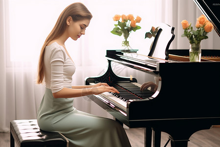 美女钢琴家背景图片