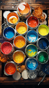 彩色油漆桶油漆桶内的油漆插画