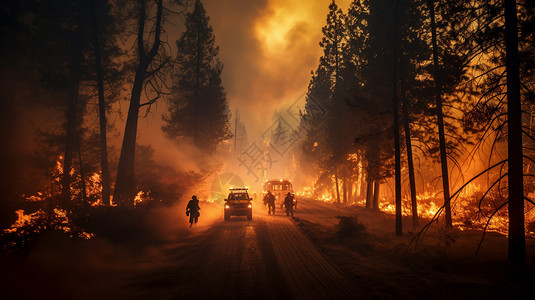 森林火灾中的消防员图片