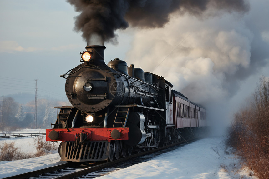 雪地中的古老火车图片