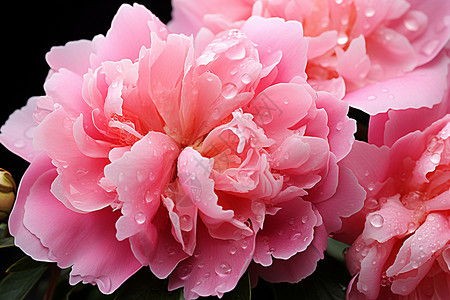 粉红牡丹花蕊上的雨珠背景