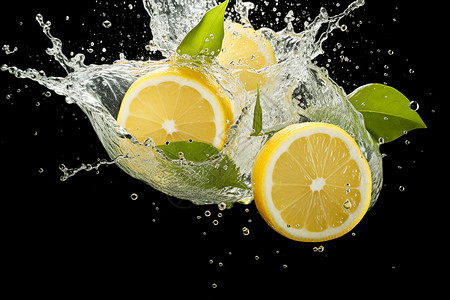 柠檬水花水中的柠檬设计图片