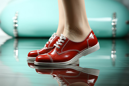 卡通红色鞋子穿着皮鞋踮起脚尖背景