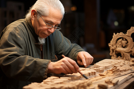 木雕工匠的艺术家图片