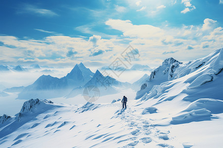 雪地徒步，雪地探险者背景