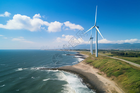 什么是湖泊边是风电发电机背景