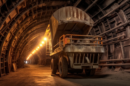 矿隧道的井的卡车高清图片