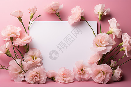 粉色花朵装饰康乃馨和白纸背景