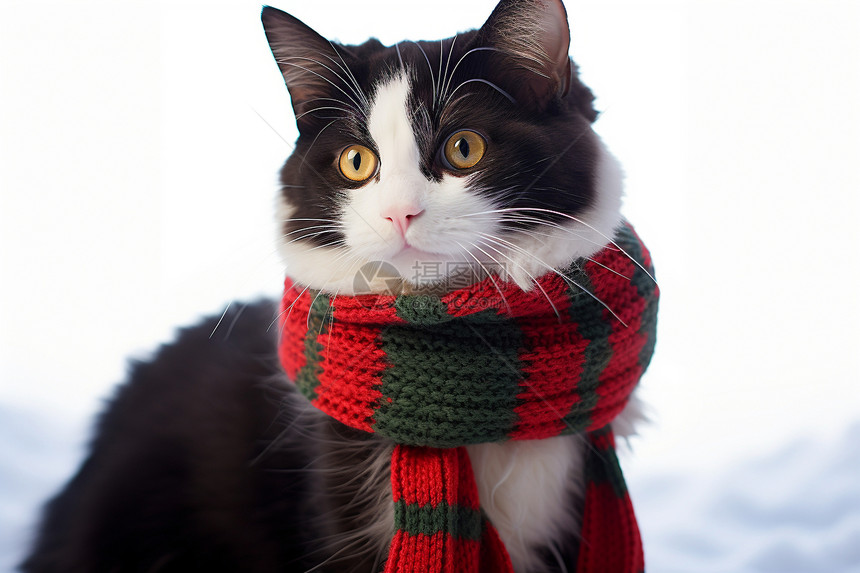 冬季带围脖的可爱小猫图片