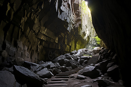 洞穴中的废弃矿山高清图片