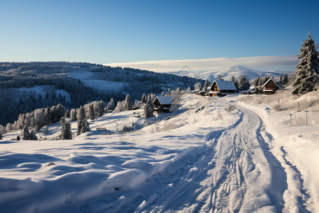 冬日山间的村庄图片