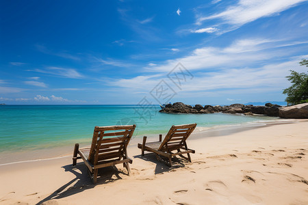 普塔兰两把椅子静静对望大海背景